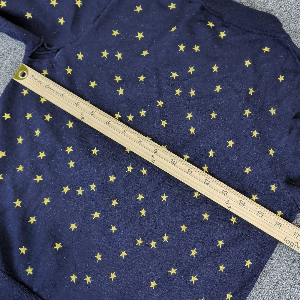 J.Crew Celestial Star Embroidered Sweater Women L Navy Blue 100% Merino Wool